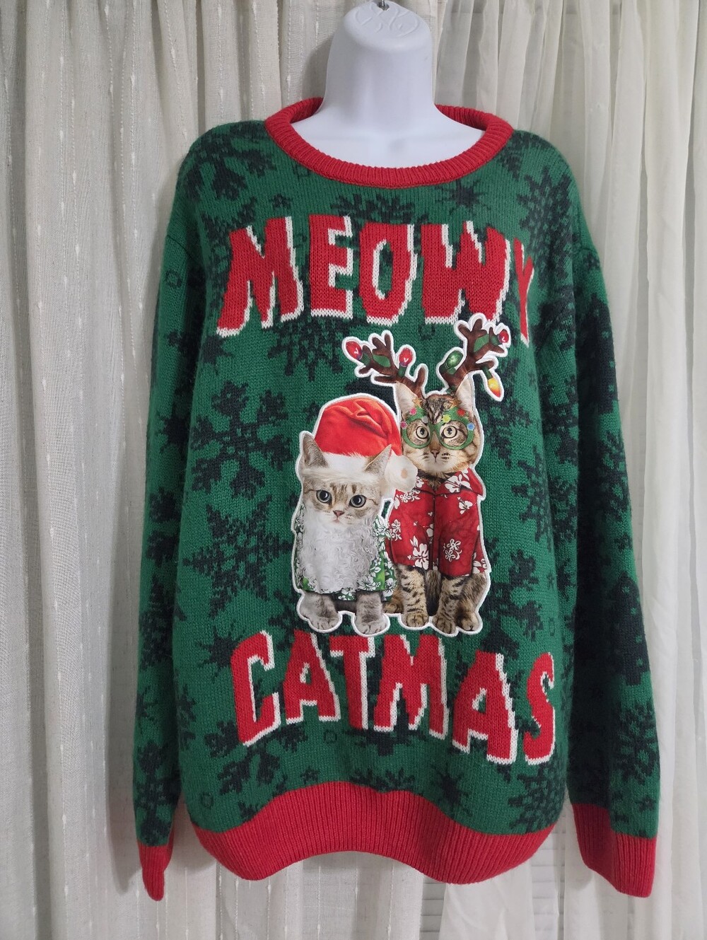 Party Animal Merry Catmas sweater Cat Christmas Sweater Green Red XL